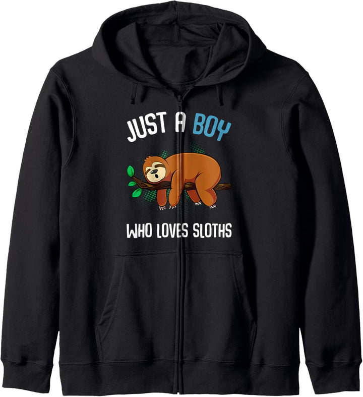 Just A Boy Who Loves Sloths Faultier Faul Nickerchen Lustig Kapuzenjacke