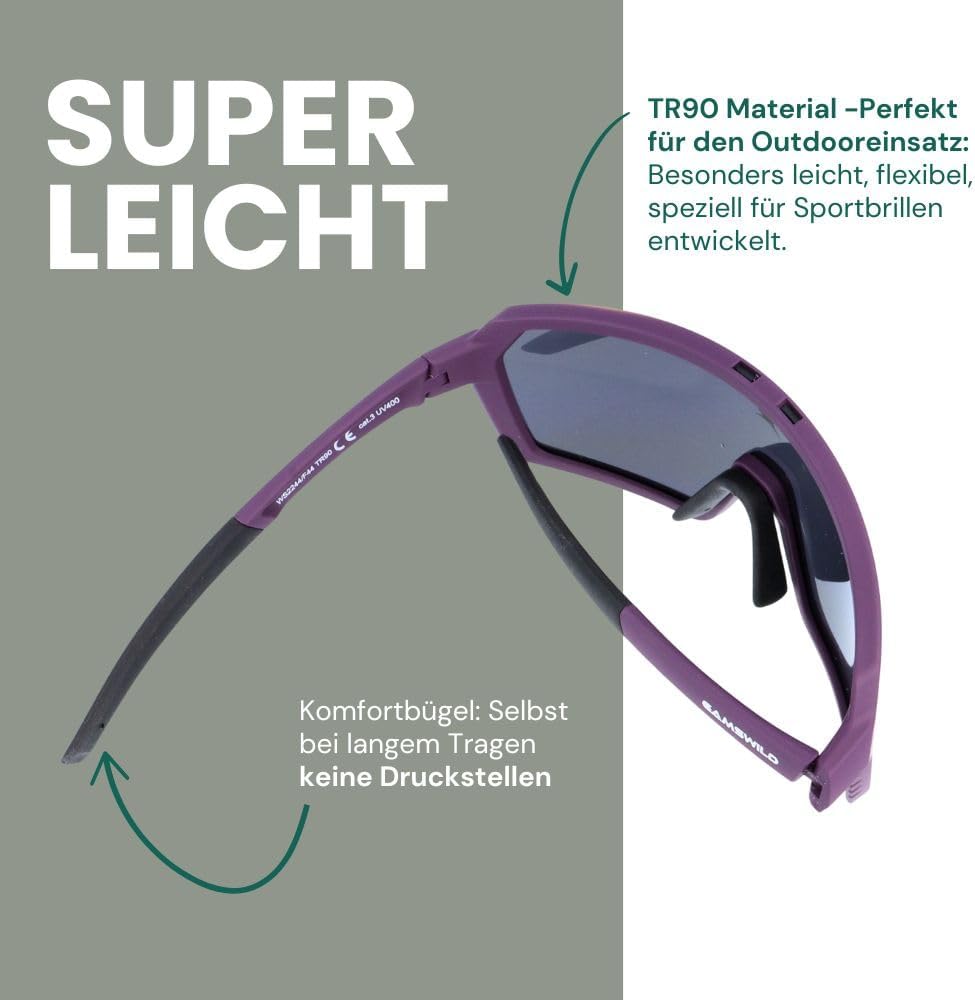 Gamswild WS2244 Sportbrille Sonnenbrille TR90 Fahrradbrille Skibrille Damen Herren Unisex verstellba