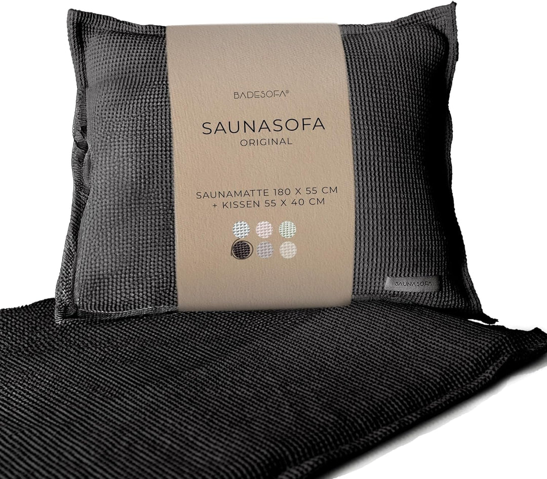 SAUNASOFA® von BADESOFA® | Extra bequeme Sauna-Matte mit Kissen | Einfacher Transport dank Tragegurt