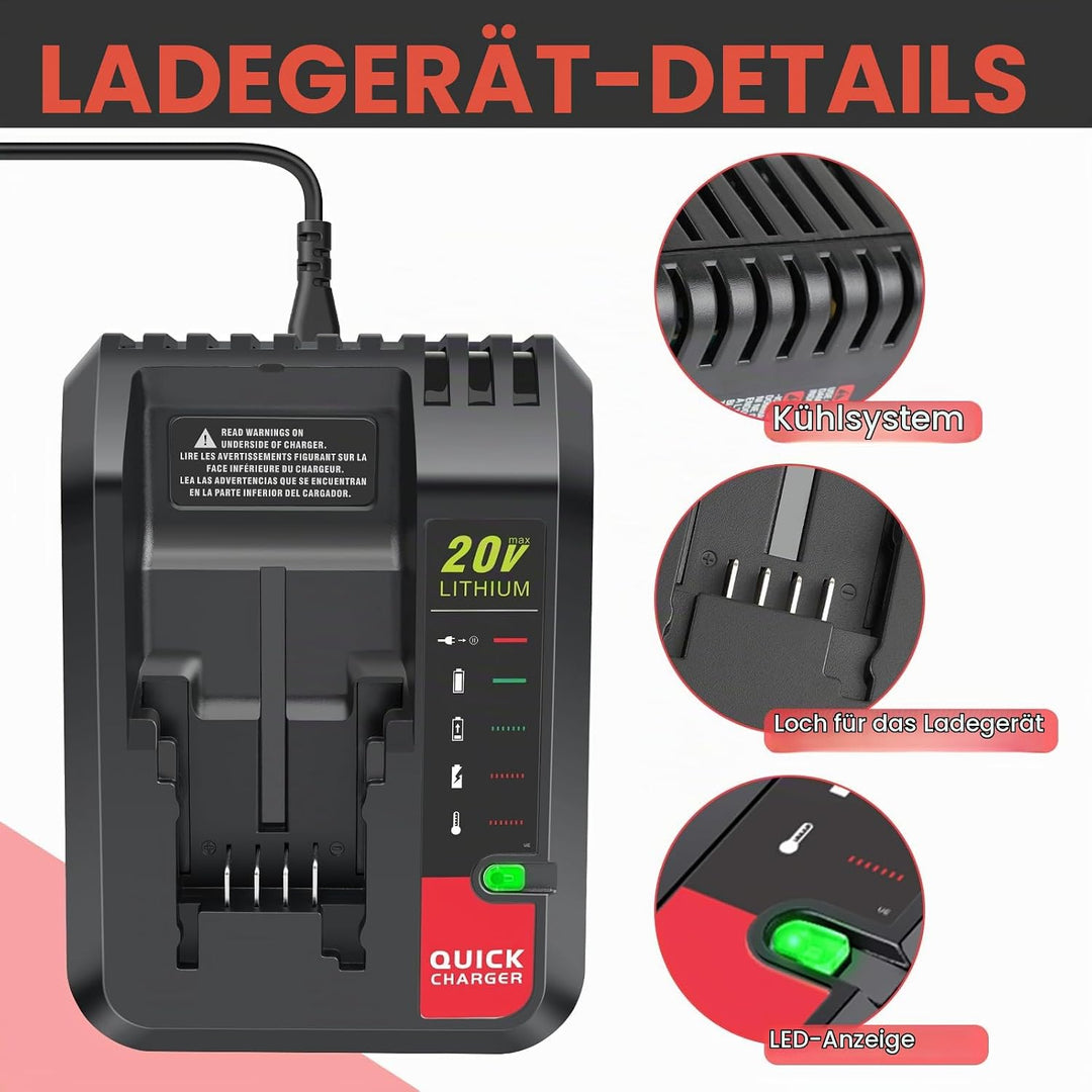 ASUNCELL 2A Li-ion Akku Ladegerät Kompatibel mit Black &amp; Decker Lithium-Akku, 18V Schnell-Ladegerät