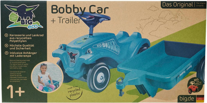 BIG Bobby Car Classic Eco 2.0 mit Anhänger - Rutschauto ab 1 Jahr aus Recycling-Material mit Caddy,