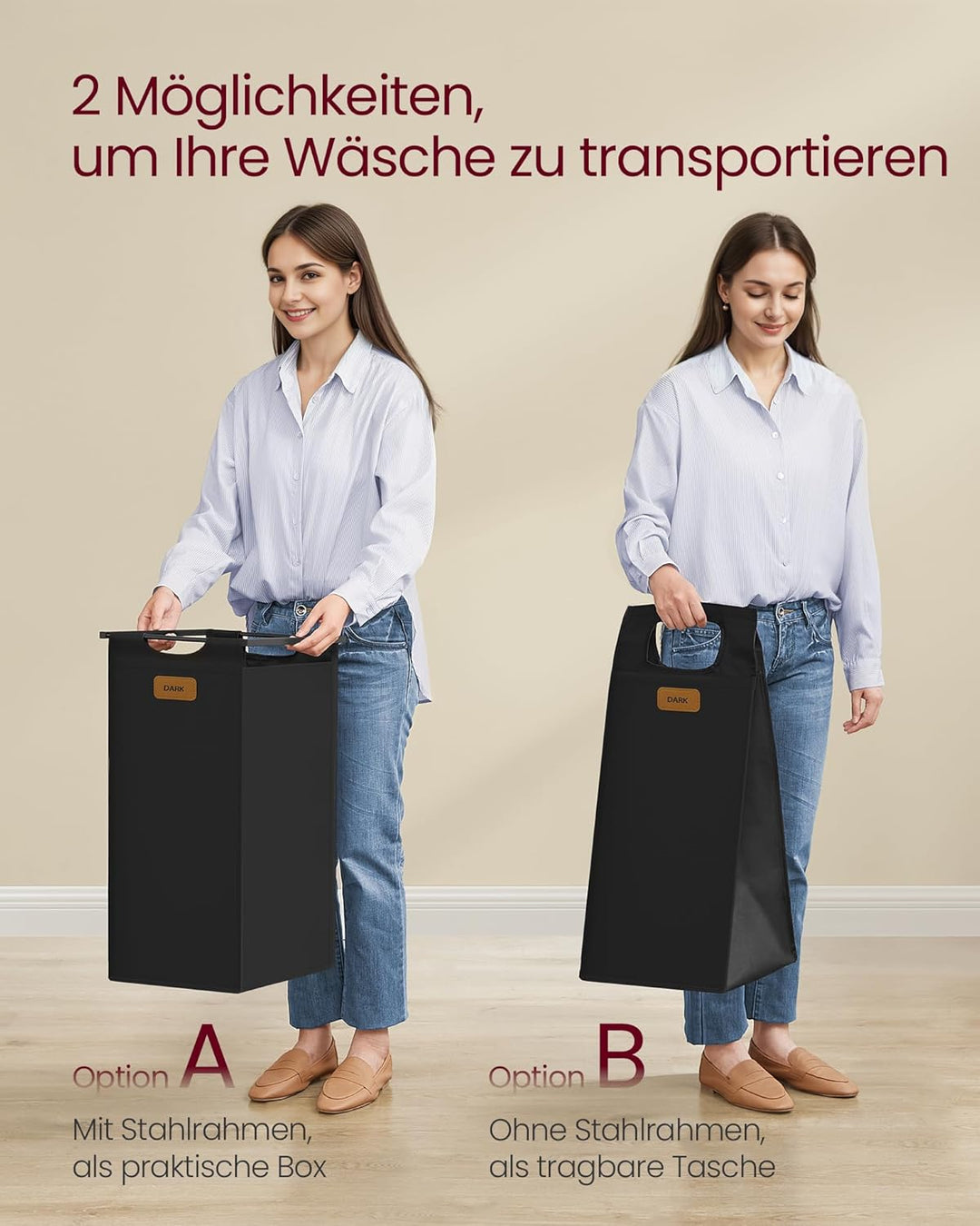 VASAGLE Wäschesammler mit Rollen, Wäschekorb 2 Fächer, 100 L, Wäschesortierer mit Ablage, Wäschewage