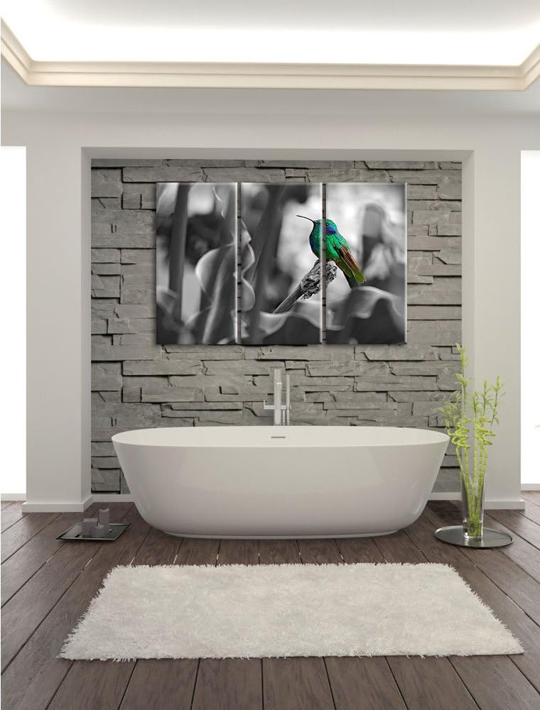 Pixxprint Kolibri in seinem natürlichen Lebensraum B&W Detail 3-Teiler Leinwandbild 120x80 Bild auf