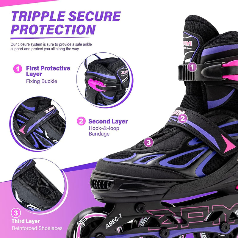 2PM SPORTS Verstellbar Inliner für Kinder, Leucht Inline Skates Rollschuhe für Damen/Herren A Violet