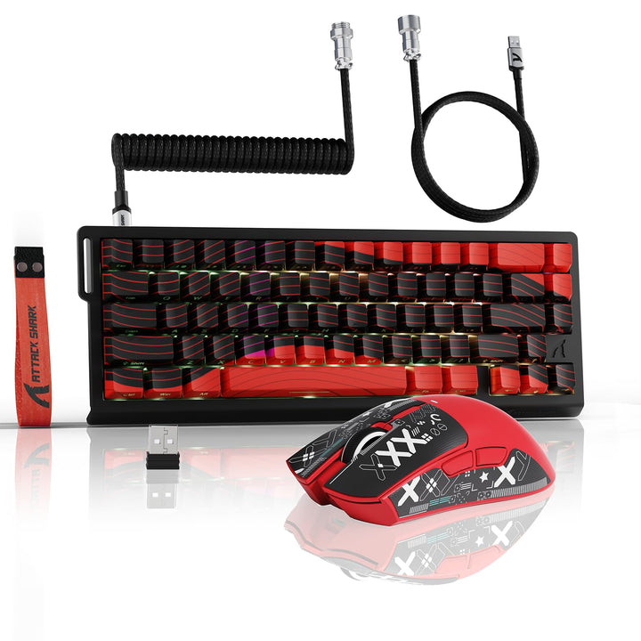 ATTACK SHARK 3-in-1 Kabellose X68PRO HE-Tastatur&X11-Gaming-Maus&Spiral-C01PRO-Kombination,BT/2,4G/W