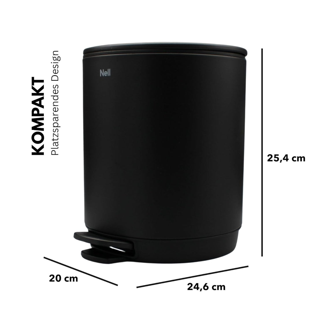 Nell Softclose Kosmetikeimer 5 L – Badmülleimer & Treteimer mit Metallpedal, leisem Deckel & herausn