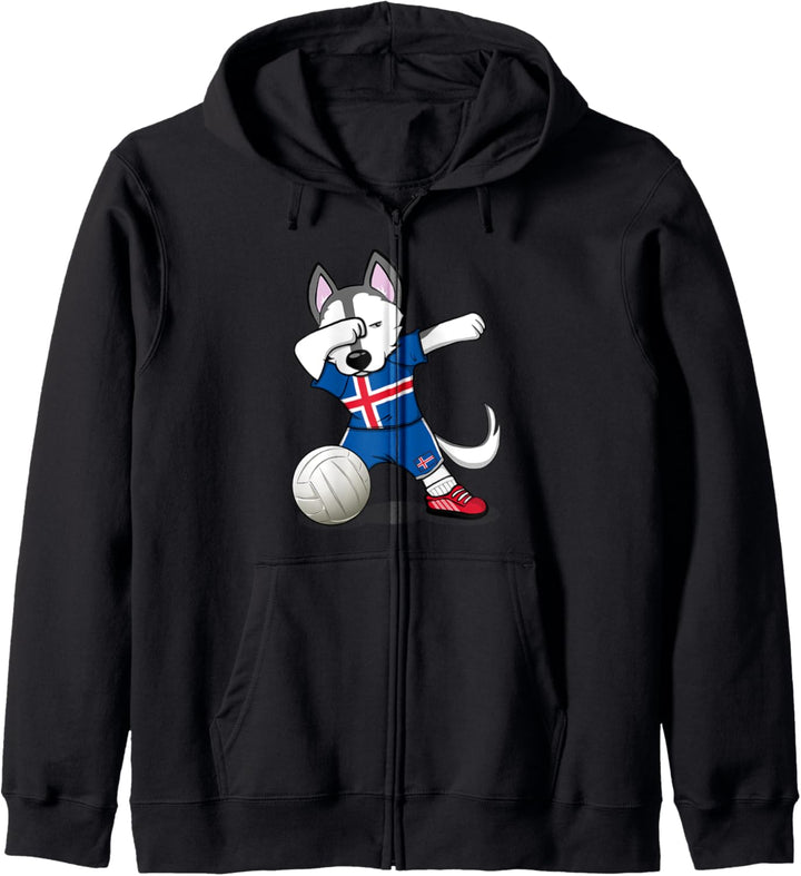 Dabbing Husky Hund Island Volleyball - Isländische Flagge Kapuzenjacke