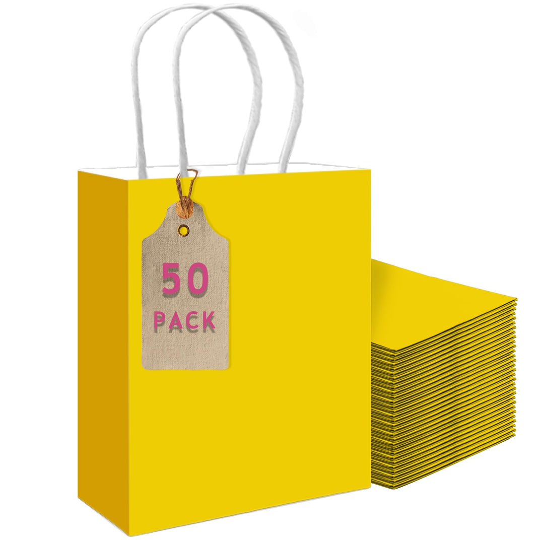 Gcardist 50 Stück Leuchtendes Gelb Mittlere-Geschenktüten aus Papier mit Henkeln–10.6"×8.3"×4.3"-Tüt