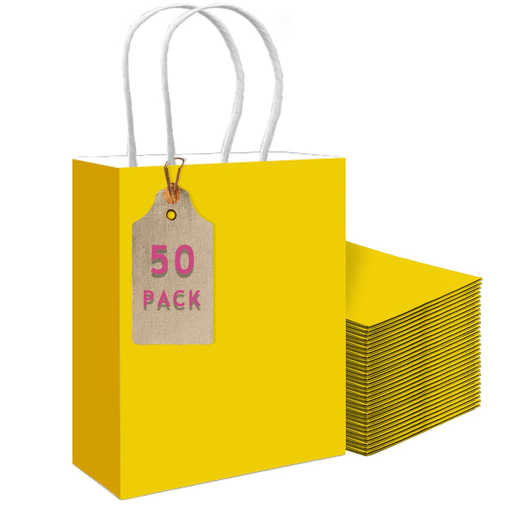 Gcardist 50 Stück Leuchtendes Gelb Mittlere-Geschenktüten aus Papier mit Henkeln–10.6"×8.3"×4.3"-Tüt