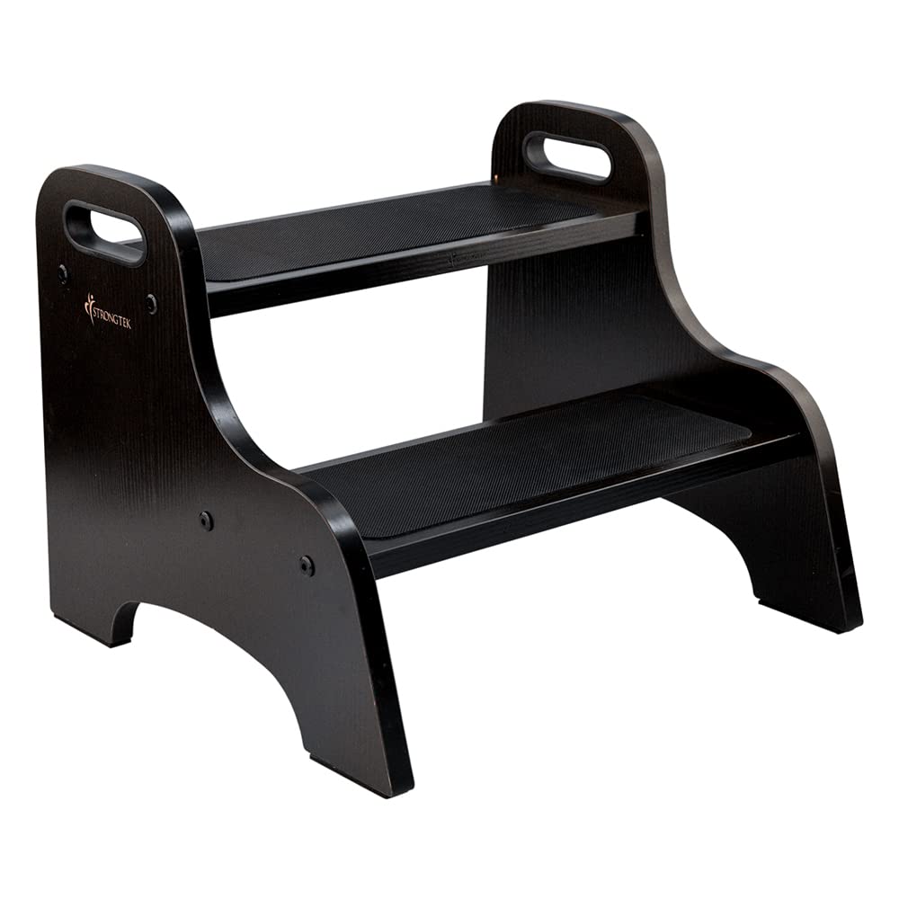 StrongTek Wood 2 Tritthocker für Kinder mit Rutschfester Trittfläche, tragbaren Griffen, rutschfeste
