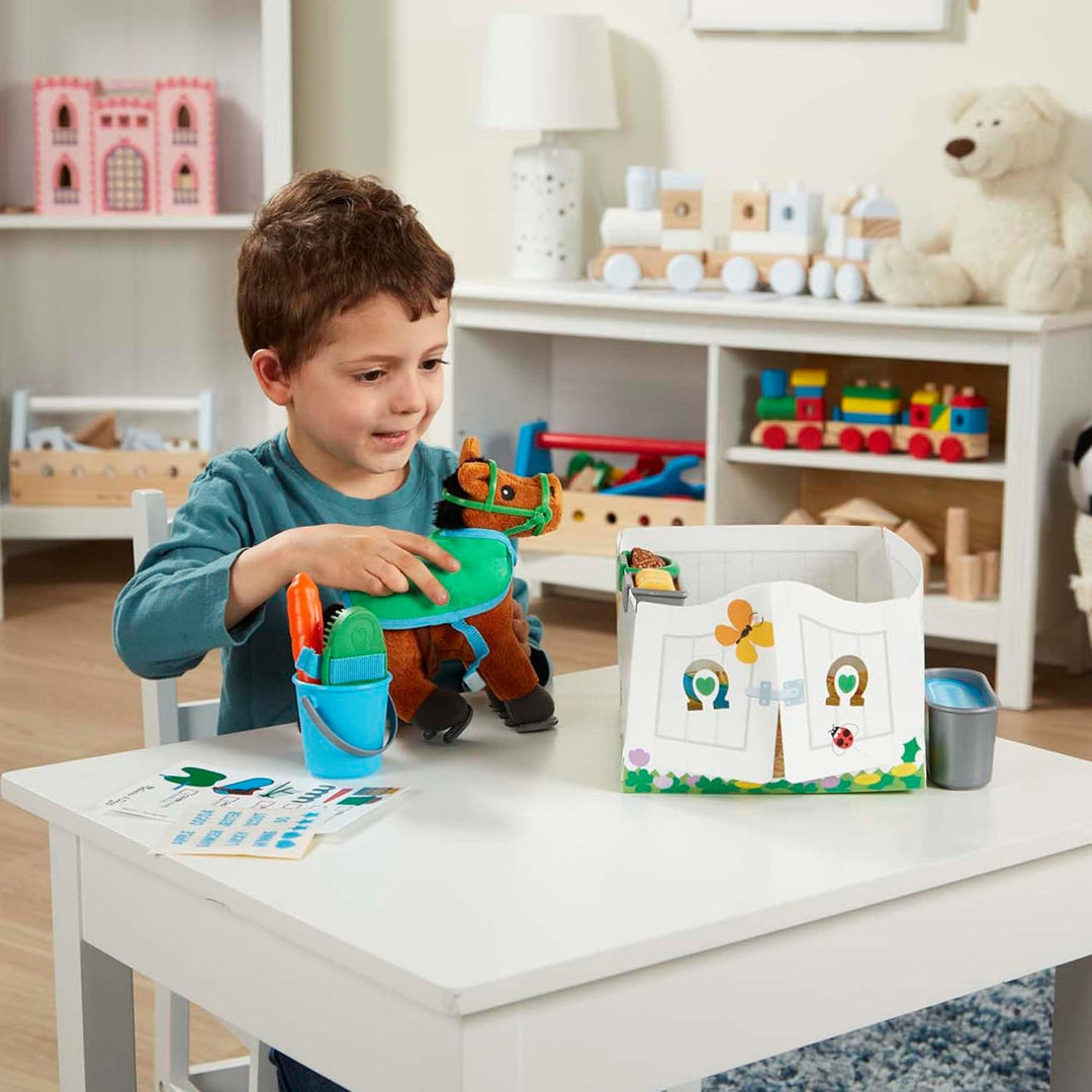 Melissa & Doug Feed & Groom Horse Care Play Set , Pretend Play , Play Set , 3+ , Gift for Boy or Gir