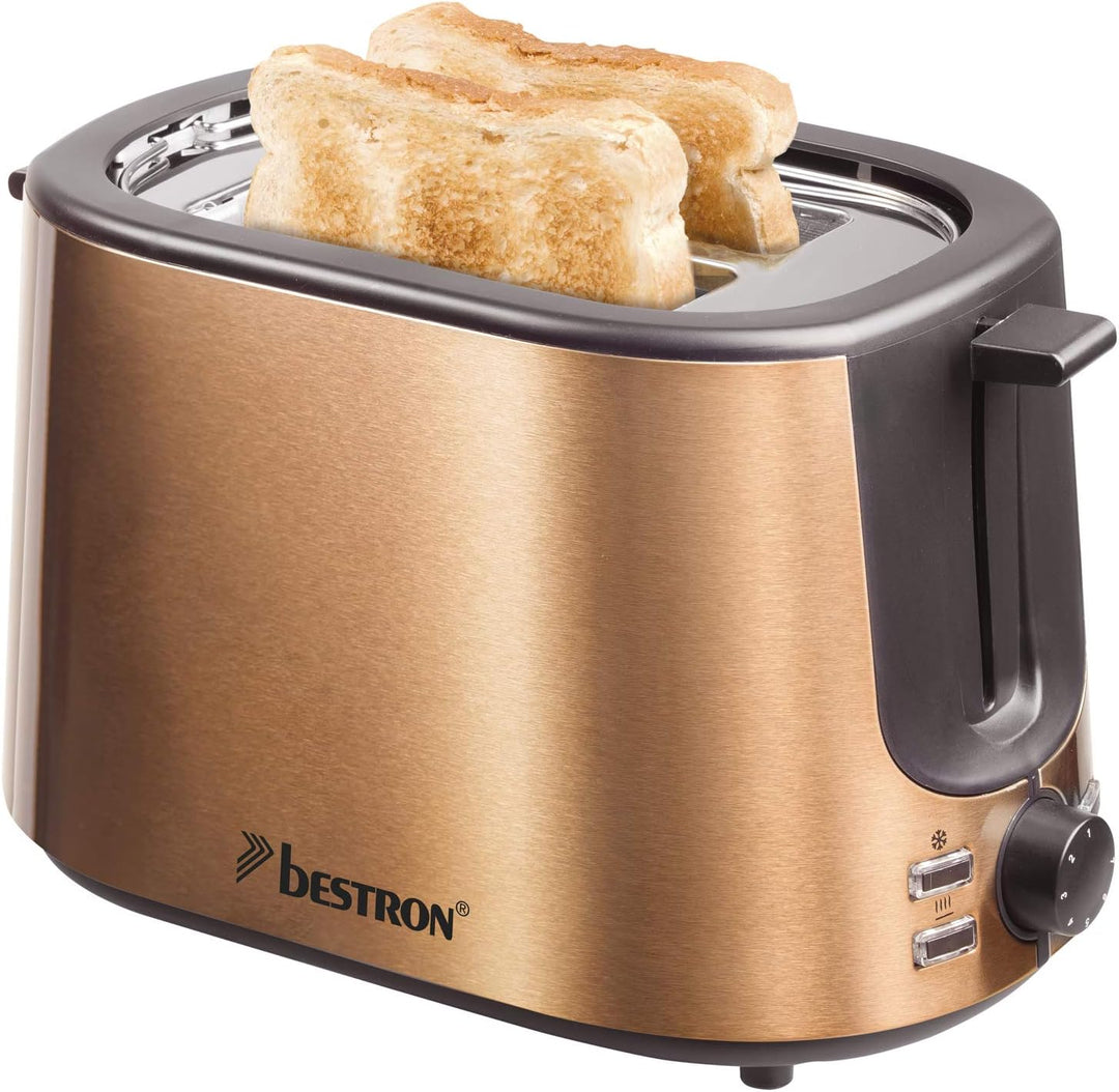 Bestron Toaster mit 2 Röstkammern, 1.000 W, Edelstahl in Kupfer-Optik & ASM90XLCO XL Sandwichmaker,
