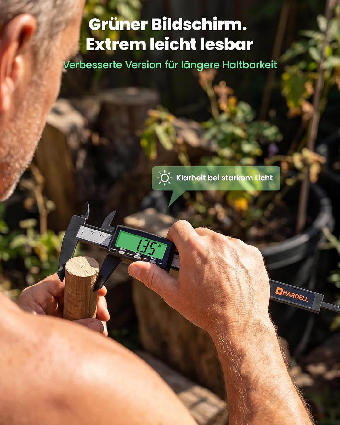 HARDELL Kunststoff-Digitalmessschieber wiederaufladbar, 6 Zoll Messwerkzeug mit grünem LCD-Bildschir