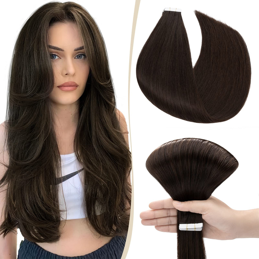 SEGO Tape Extensions Echthaar Haarverlängerung Klebeband Haarteile Glatt 100% Remy Haar 10pcs Dunkel