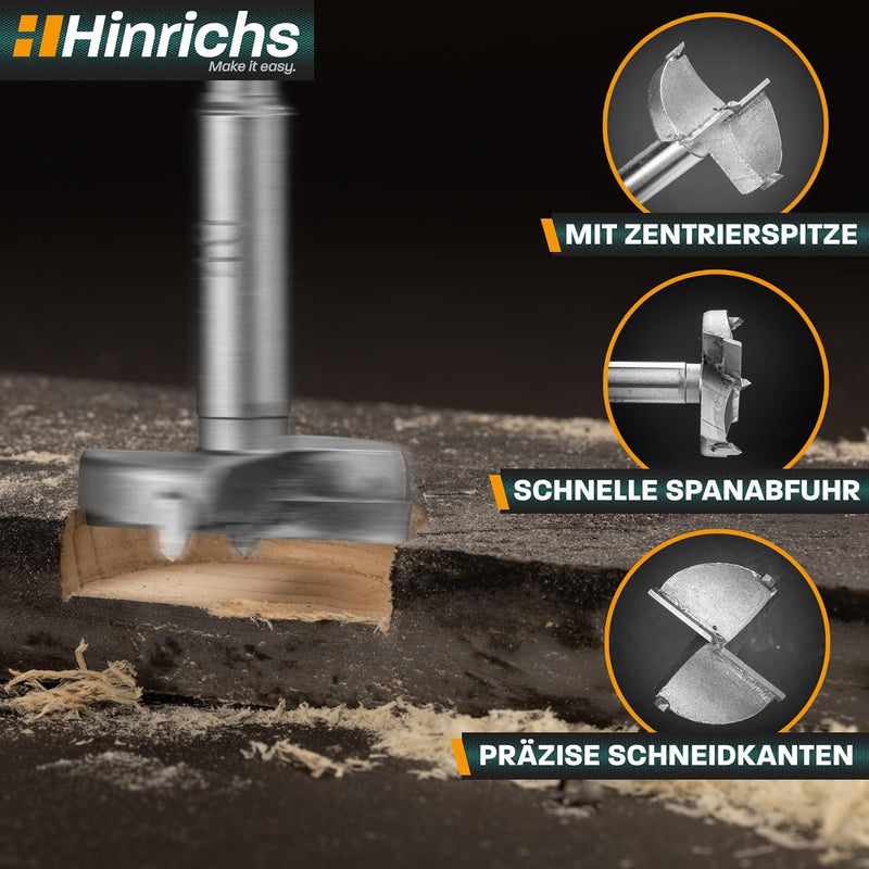 Hinrichs Forstnerbohrer Set 17 teilig im Koffer - Forsterbohrerset 15 bis 40 mm - Holzbohrer - Forst