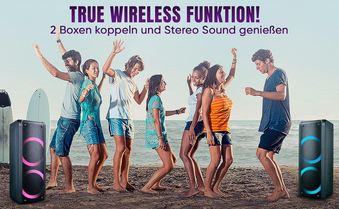 REFLEXION PS09BT DJ Karaoke PA-Anlage, mobil mit Akku und Lichteffekten (Bluetooth, True Wireless St