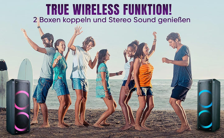 REFLEXION PS09BT DJ Karaoke PA-Anlage, mobil mit Akku und Lichteffekten (Bluetooth, True Wireless St