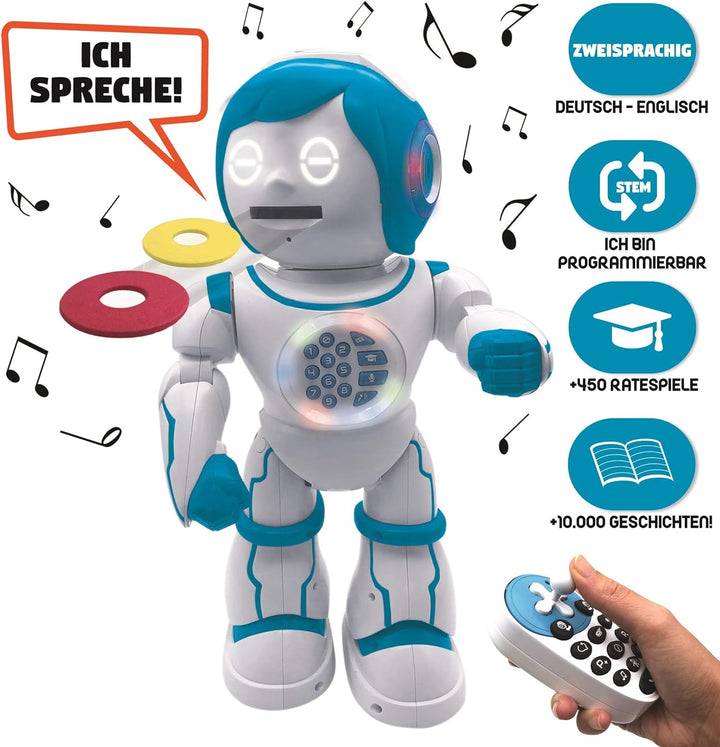 Lexibook ROB90DE Powerman Kid-Pädagogischer und zweisprachiger deutsch/englischer Roboter-Gehend Spr