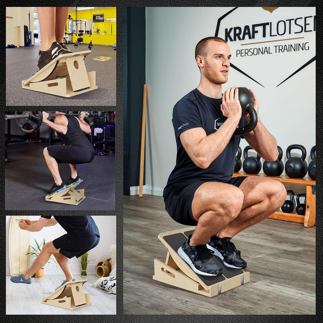 2-in-1 Schrägbrett aus Holz für Wadendehnung und Gleichgewicht, Balance-Board verstellbare Knöchel-S