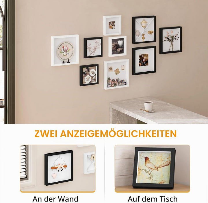 EUGAD 5er Set Bilderrahmen Fotogalerie, tiefer Rahmen für Objekte bis 3 cm, Holzrahmen mit Papier-Pa