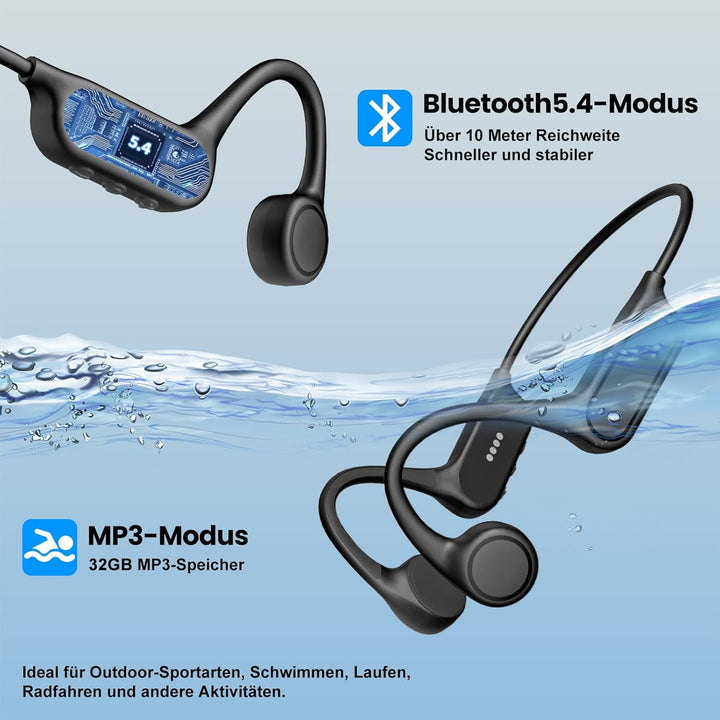 MANKIW Knochenschall Kopfhörer Schwimmen IP68, Unterwasser Sportkopfhören mit 32GB MP3 & Bluetooth 5