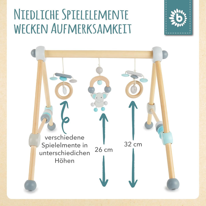 Bieco Spieltrapez | Spielbogen Baby Holz mit Figuren & Kugeln | Spielebogen Holz Baby | Spieltrapez