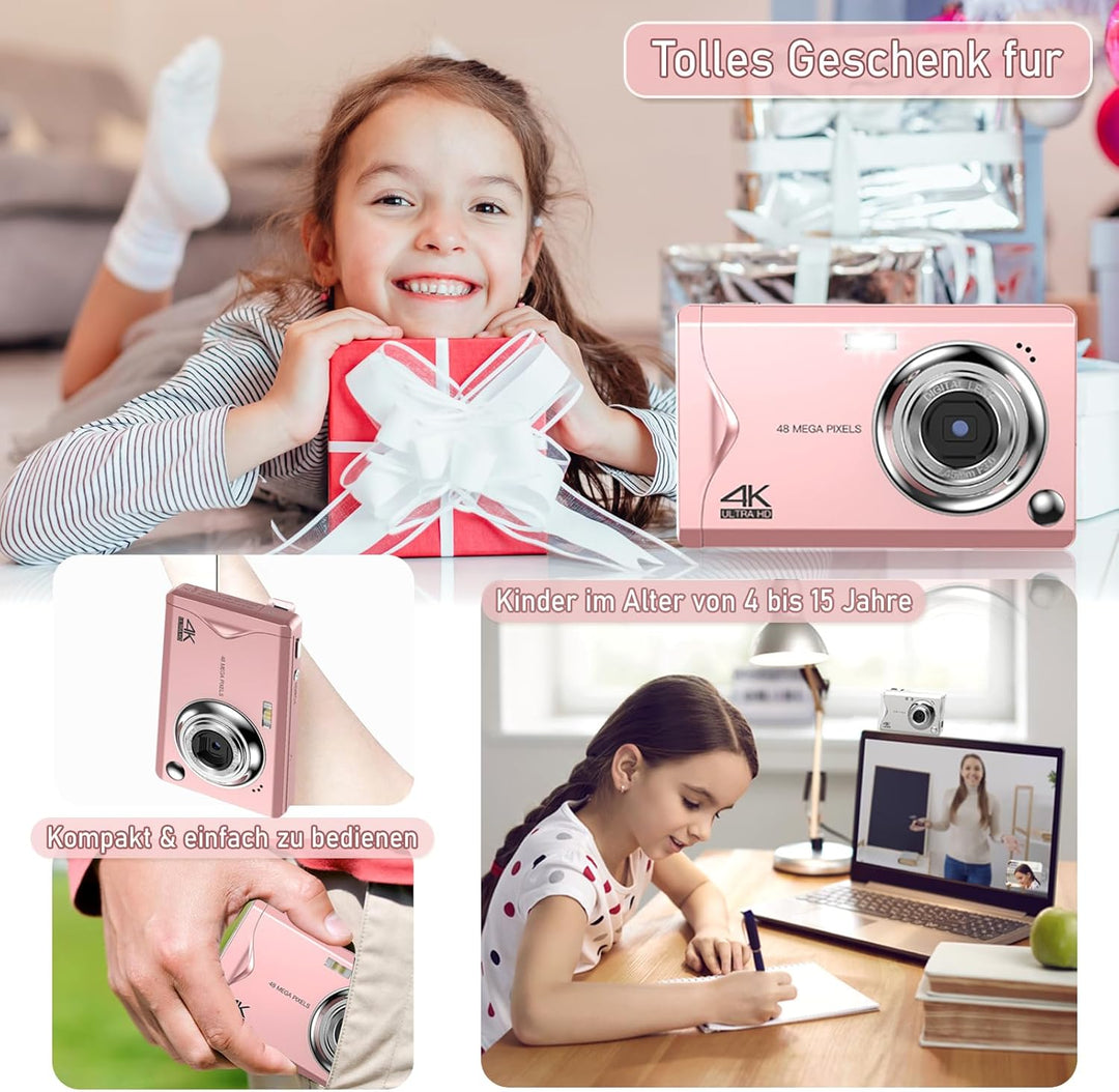 Digitalkamera, 1080P 48MP Fotokamera 4K HD Kompaktkamera mit 32GB SD-Karte FHD Digital Kamera, Fotoa