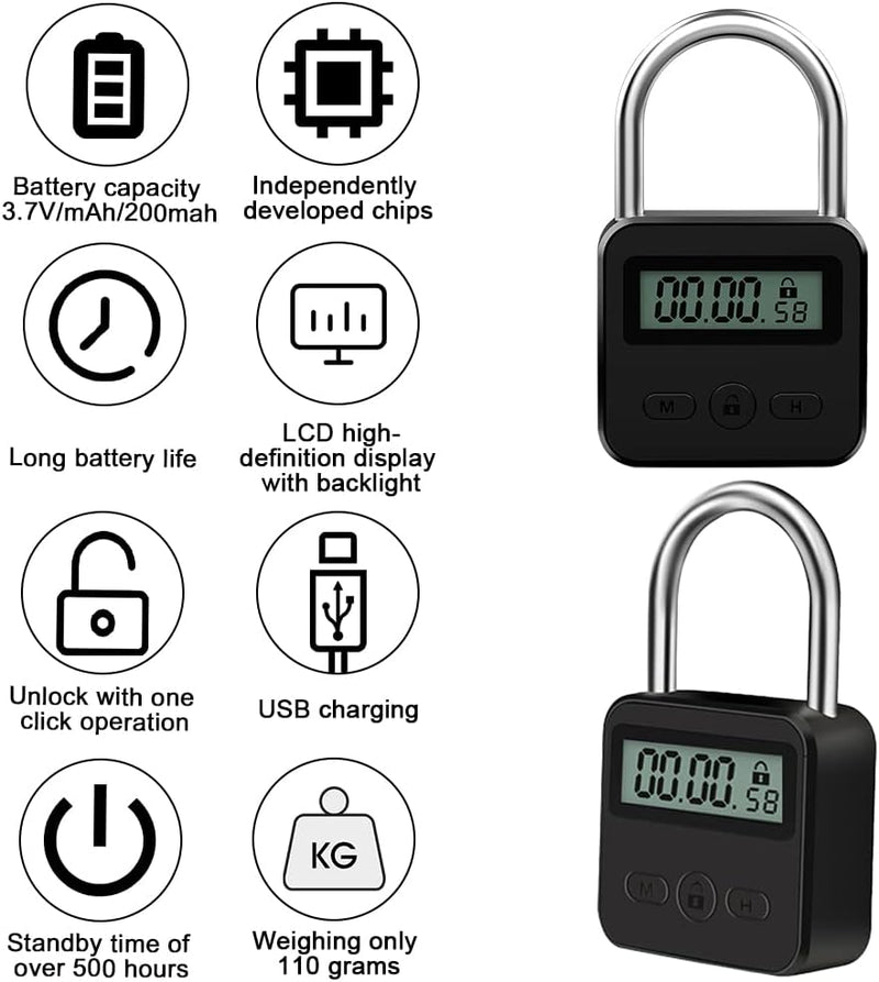 Aoreun Digitale Zeitschloss, Smart Time Lock mit LCD-Display, Wiederaufladbares USB Sicherheits Vorh