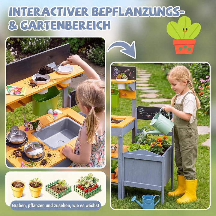 COSTWAY Matschküche Kinder Outdoor, Spielküche mit Wassertank &amp; Wasserhahn