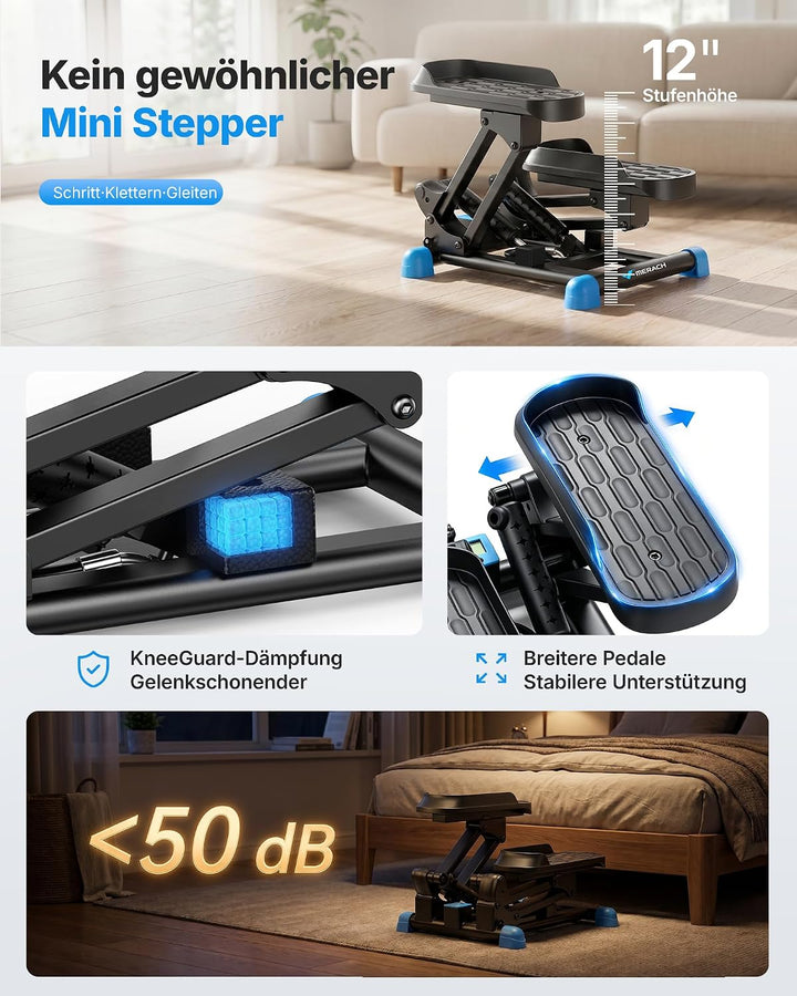 MERACH 3-in-1 Mini-Stepper für Zuhause Mit grosser Schritt &amp; Dämpfung | 6X Stärkeres Brennen Mit 12"