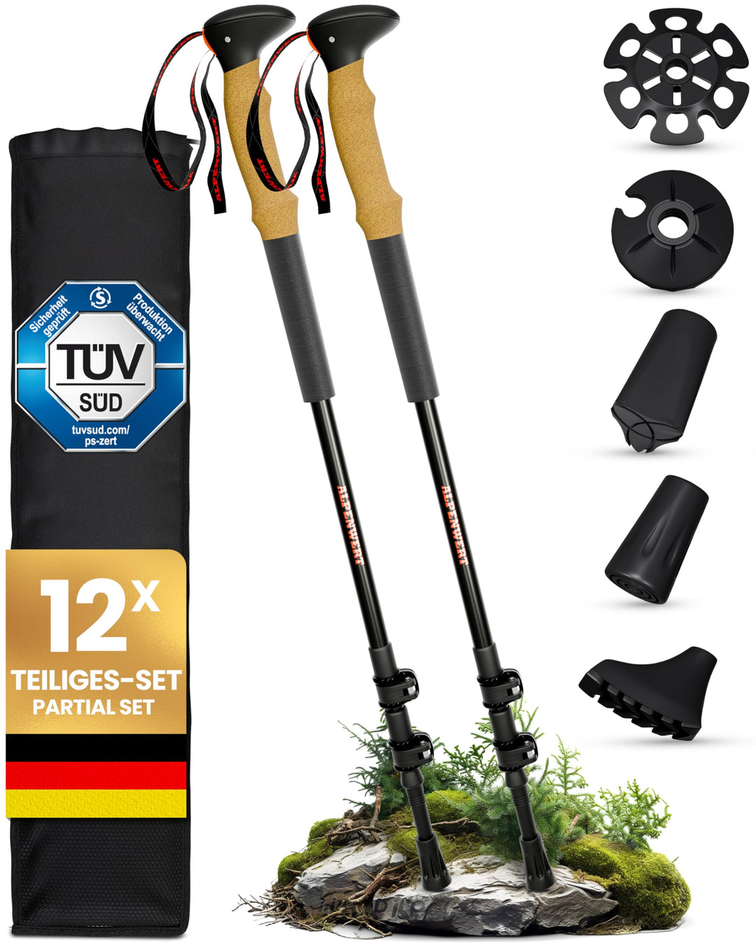 ALPENWERT Wanderstöcke [Carbon oder Aluminium] Walking Stöcke für Damen und Herren - Teleskop Trekki