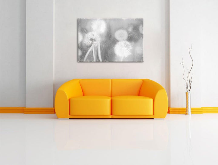 Pixxprint Romantische Pusteblumen Kohle Zeichnung Effekt, Format: 100x70 auf Leinwand, XXL riesige B