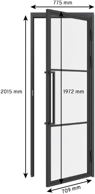 inova Glastür Komplettset 709x1972mm DIN rechts Griffstange Drehtür mit Beschlag und Zarge 709x1972m
