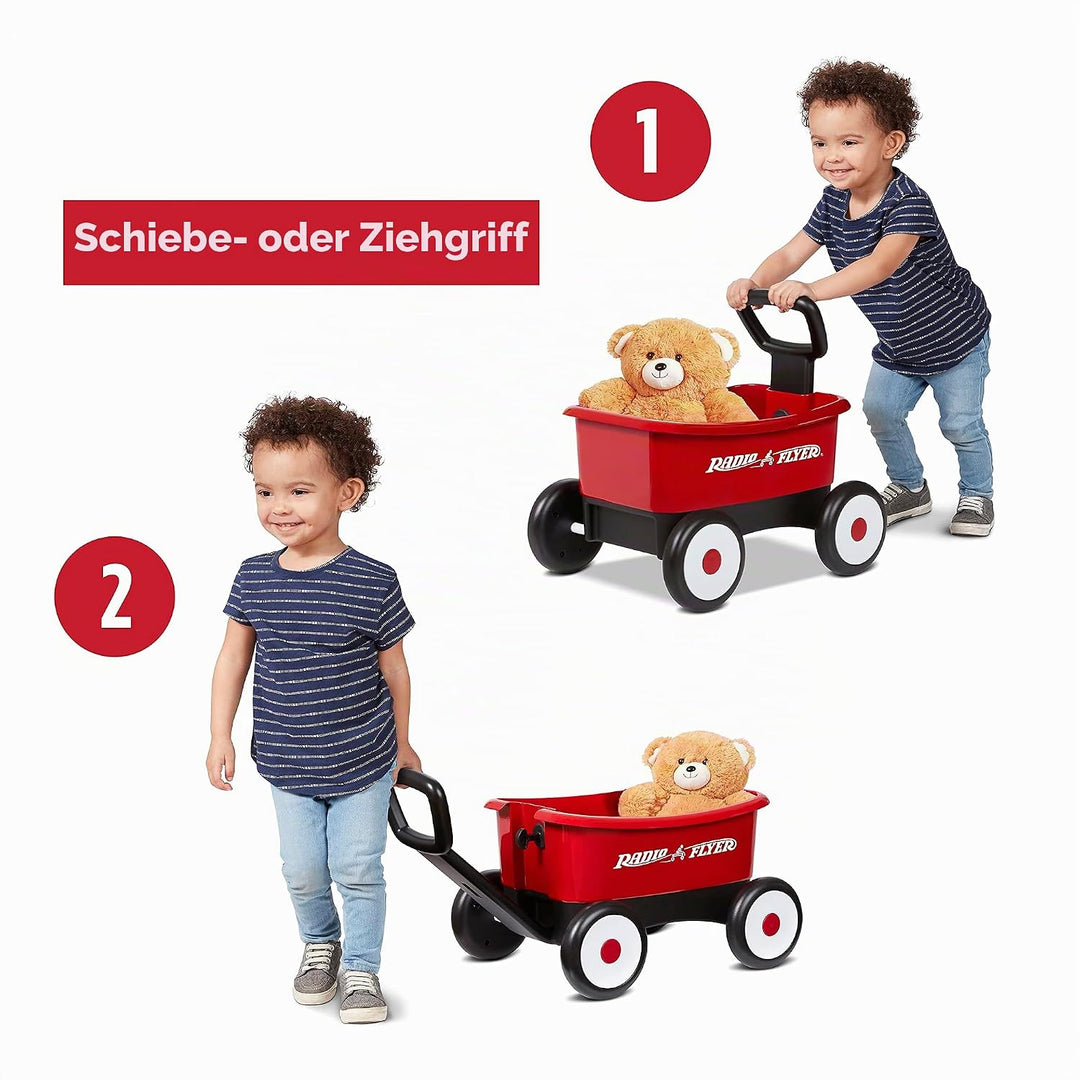 Radio Flyer Push &amp; Pull Walker Kombi mit Teddybär, roter 2-in-1 Wagen für Kleinkinder, für 1–4 Jahre