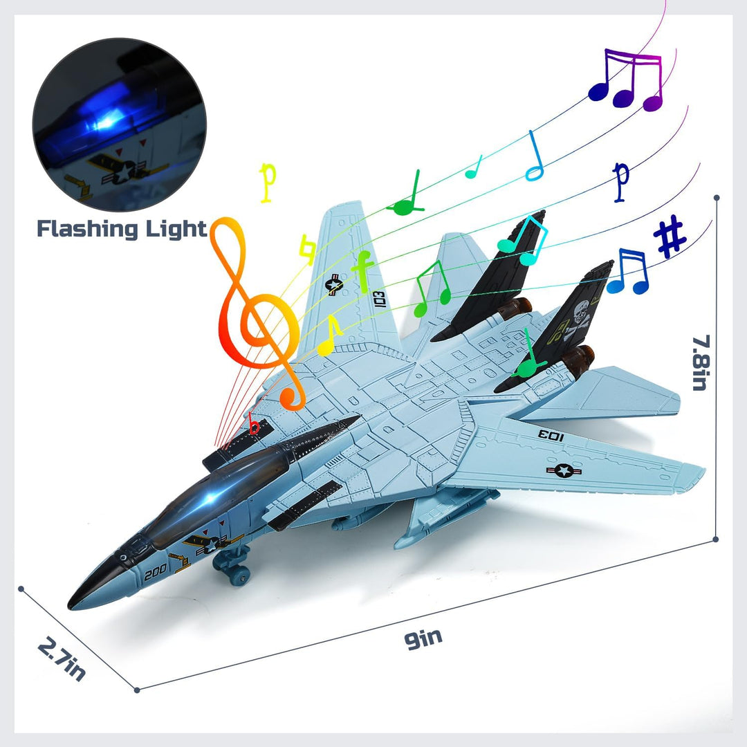 HOLYFUN Doppelte Kampfjets F14 &amp; F22 – Metallflugzeuge mit Licht &amp; Sound, Rückzieh Militär Flugzeug