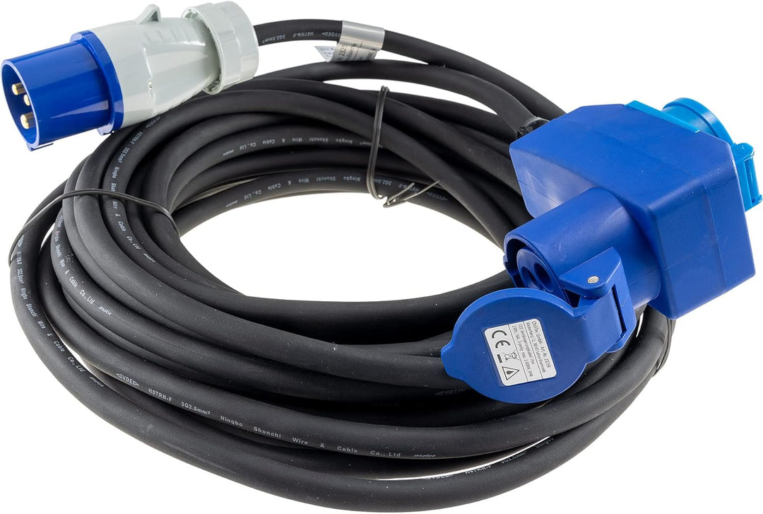 ChiliTec CEE Verlängerungskabel 15 Meter Stecker auf Winkelkupplung | 90° IP44, H07RN-F 3G2,5, 230V