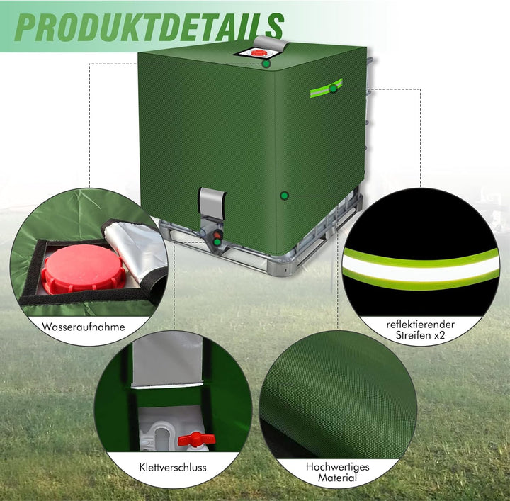 MaxAwe 1000L IBC Tank Abdeckung, Abdeckplane für Wassertank mit Klettverschluss und Reflexstreifen,