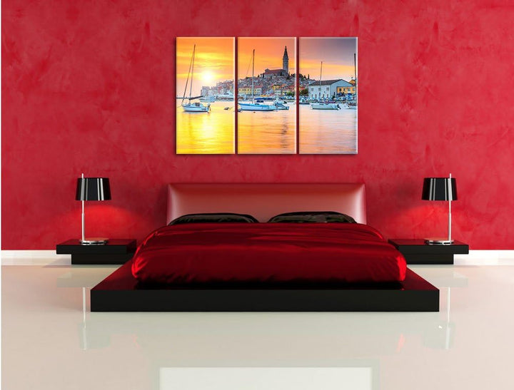 Pixxprint Kroatische Hafenstadt als Leinwandbild | Grösse: 3 Teilig (120x80) | Wandbild| Kunstdruck