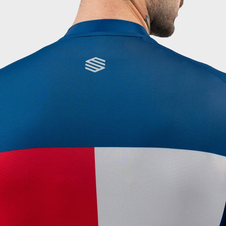 SIROKO M2 Radtrikot Herren Langarm Slim Fit Aerodynamische Fahrradbekleidung M Blau/Rot, M Blau/Rot