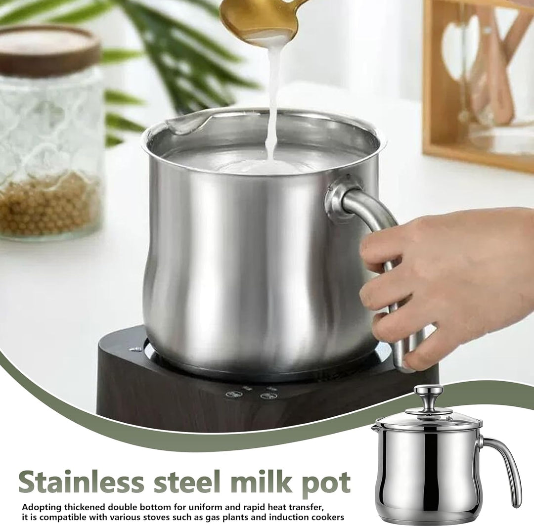 2L Milchtopf Edelstahl mit Deckel und Ausgiesser, Kochtopf Induktion mit Griff, Simmertopf Puddingto