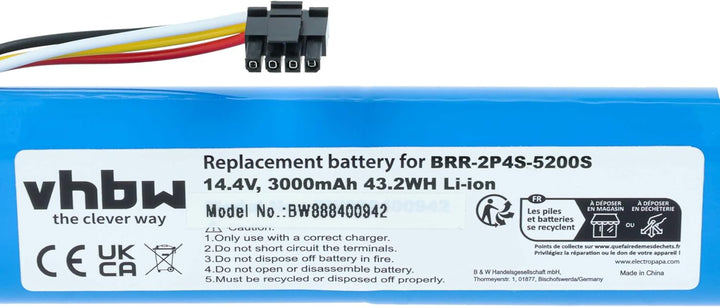 vhbw Akku kompatibel mit Xiaomi Roborock S5 MAX S5E02-00 Rubys-L Saugroboter Blau (3000 mAh, 14,4 V,