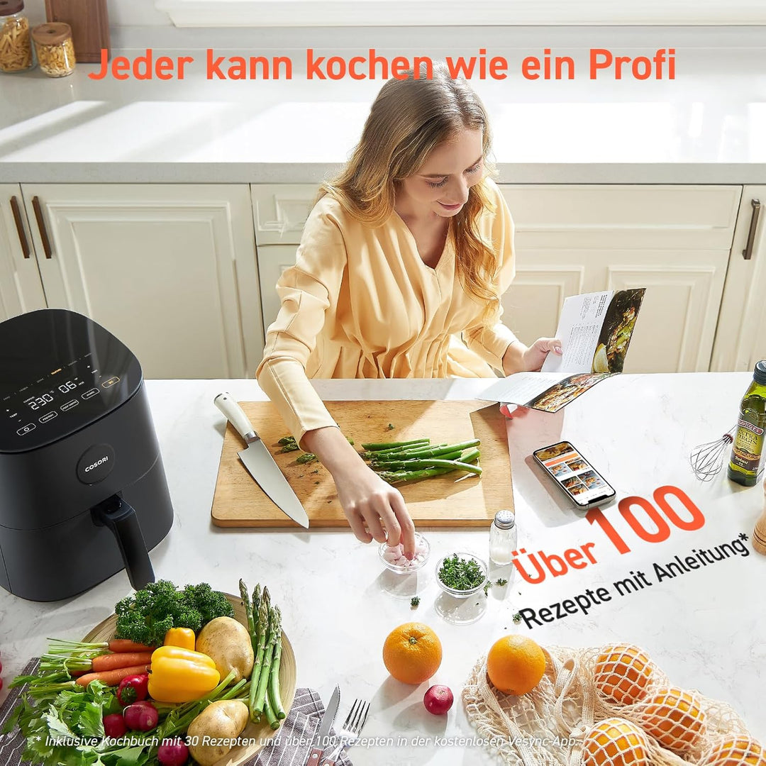 COSORI Airfryer, 7-in-1 Heissluftfritteuse 4,7 L, Max 230℃ & 55dB leise Heissluftfritteuse, 100+ Rez