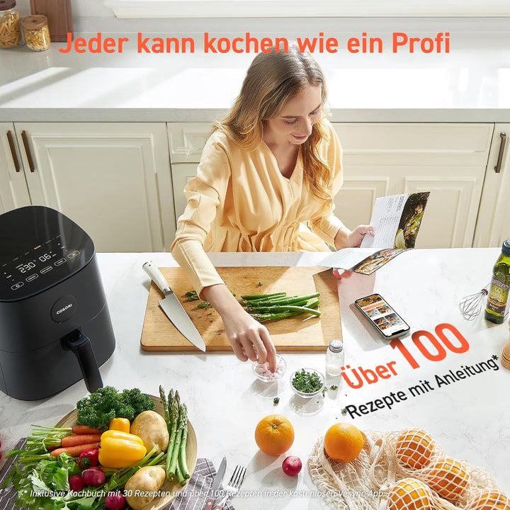 COSORI Airfryer, 7-in-1 Heissluftfritteuse 4,7 L, Max 230℃ & 55dB leise Heissluftfritteuse, 100+ Rez