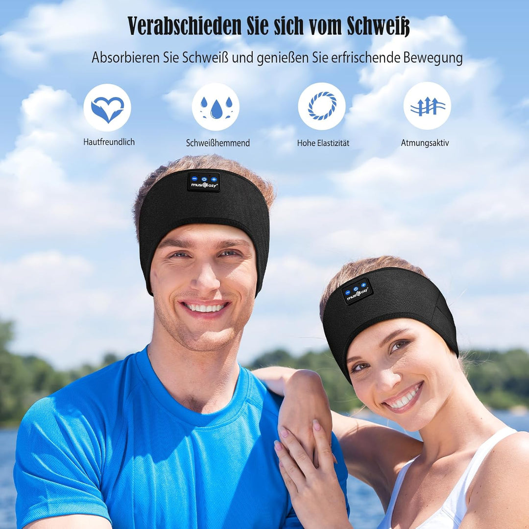 MUSICOZY Schlafkopfhörer Bluetooth, Schlaf Kopfhörer Seitenschläfer Kabellos Sport Kopfhörer Stirnba