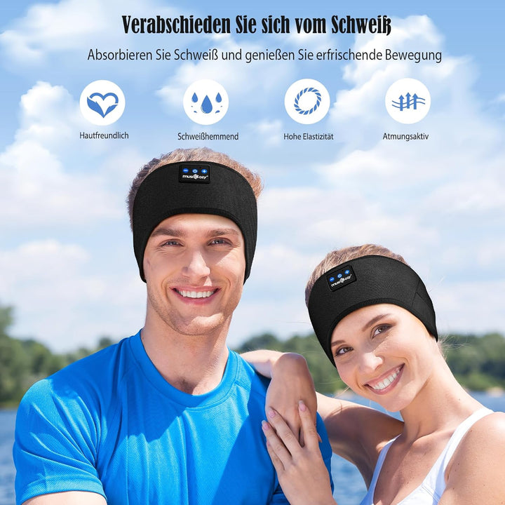 MUSICOZY Schlafkopfhörer Bluetooth, Schlaf Kopfhörer Seitenschläfer Kabellos Sport Kopfhörer Stirnba