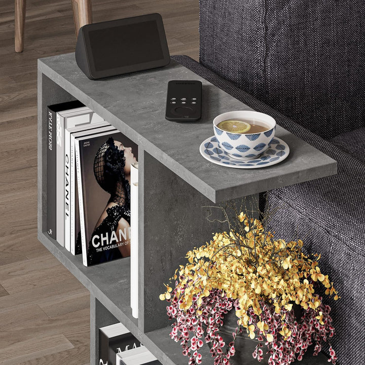 Moderner Holz Beistelltisch mit 2 Etagen | Vielseitiger Sofatisch, Regal-Organizer | Ideal für Büro,
