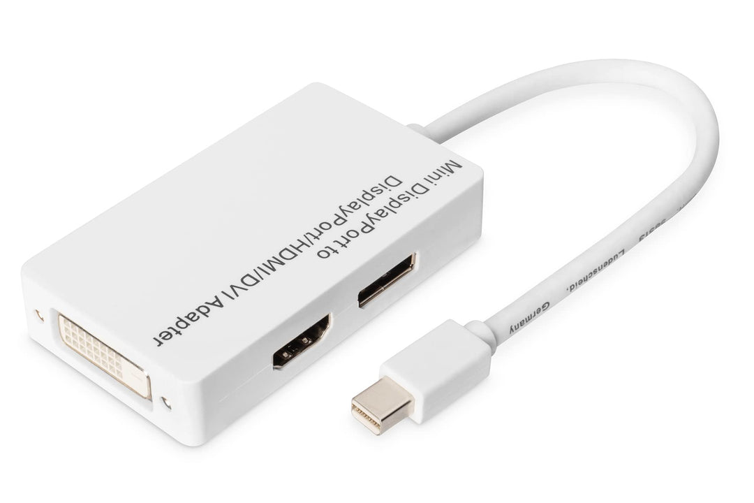 DIGITUS Mini DisplayPort Grafik Y Adapter, mDP zu DVI-D + HDMI + VGA, Full HD 60 Hz, Weiss