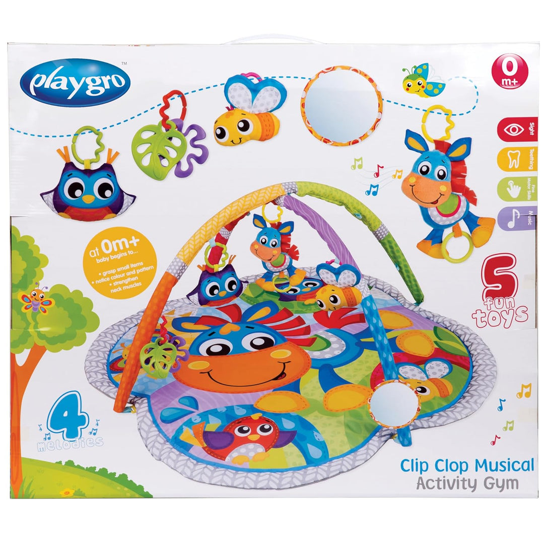 Playgro Erlebnis Spiel- und Krabbeldecke Pferd Klipp Klapp, Mit Musik, Ab 0 Monaten, Mehrfarbig, 402