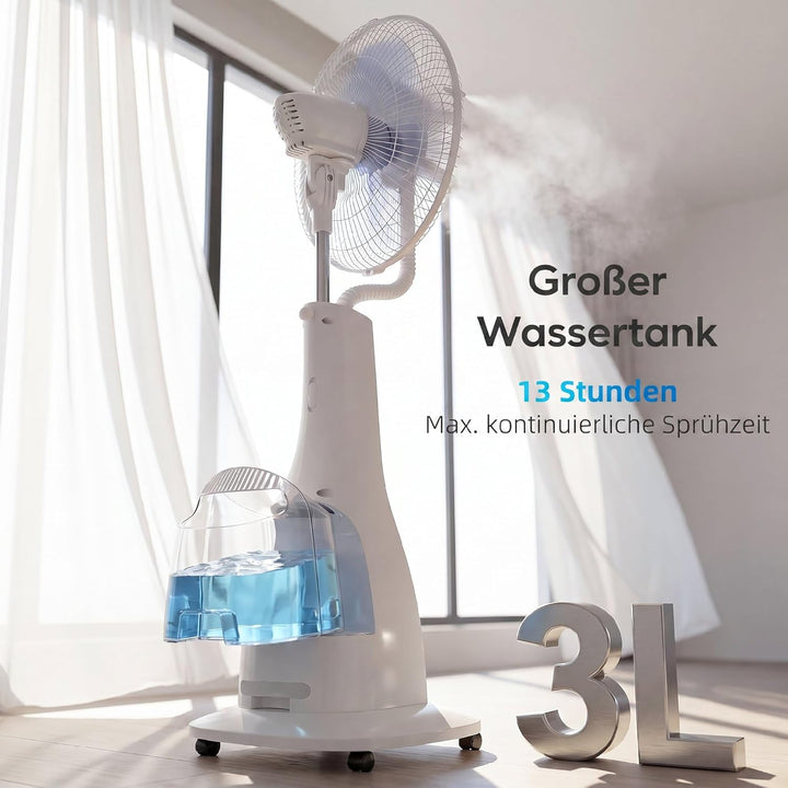 HOMCOM Ventilator mit Wasserkühlung, Luftbefeuchter, Standventilator mit Sprühnebel, 3 Modi, Fernbed