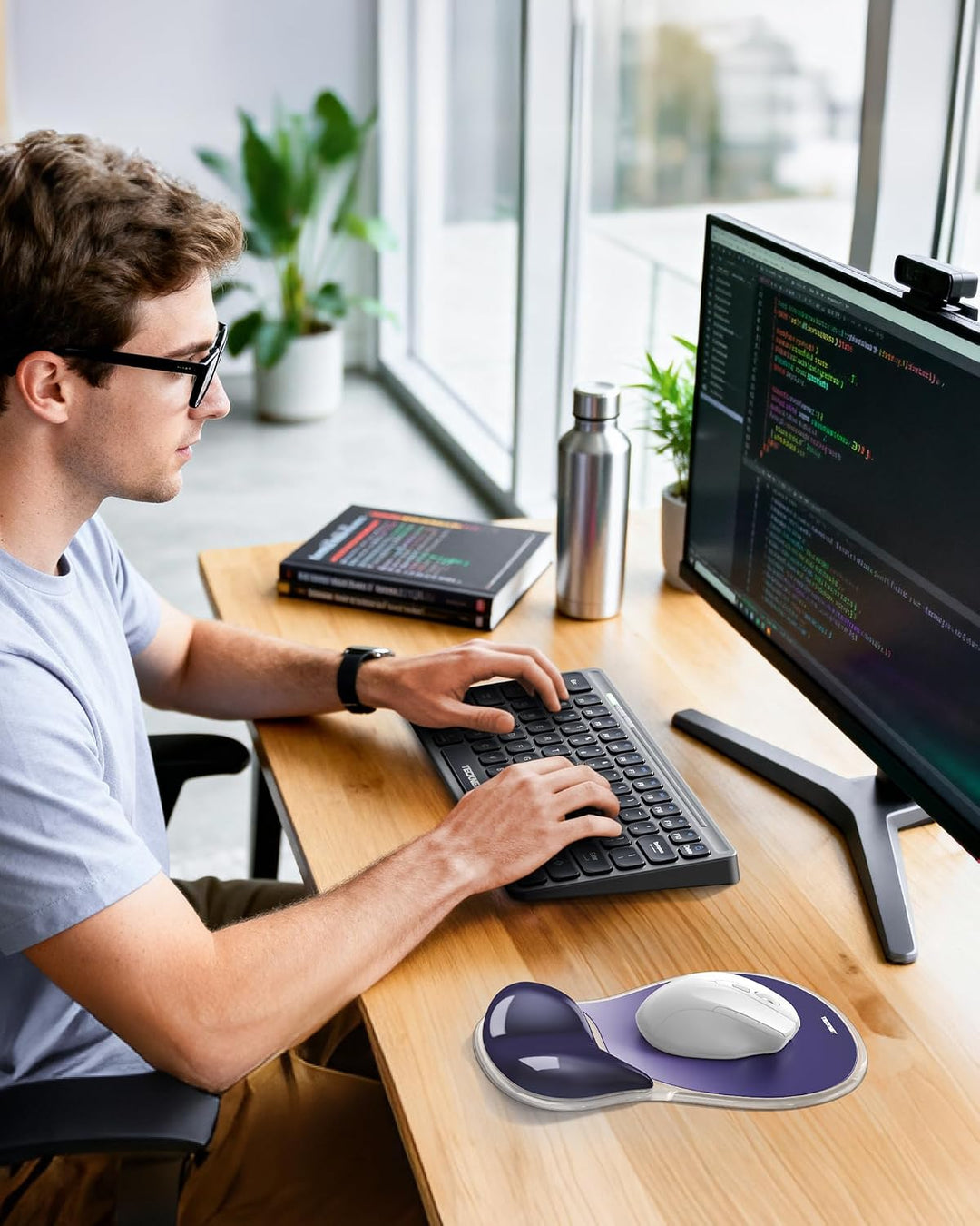 TECKNET Mauspad mit Gel-Handgelenkauflage, Ergonomische Tropfenförmige Vertiefung, Passt &amp; Weich, Wa